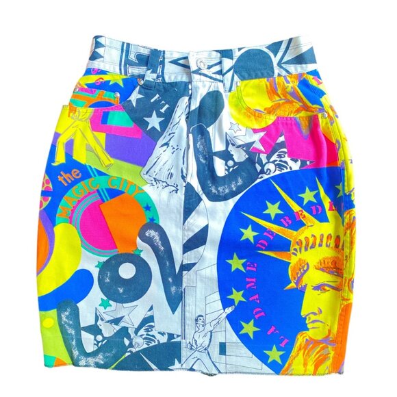 Versace Vintage 80's 90's NY Big City Statue Liberty RARE Versace Jean Skirt XS - Picture 3 of 15